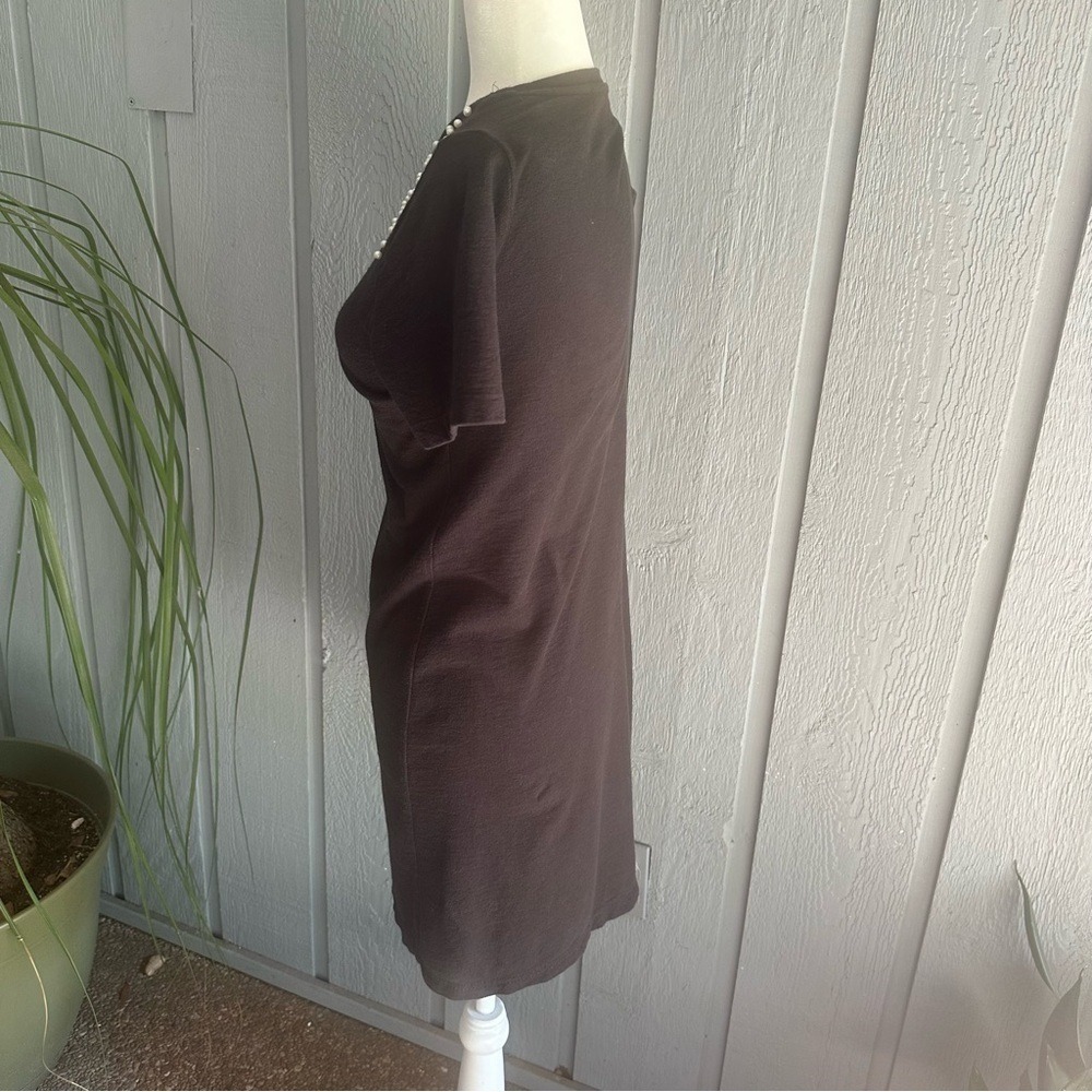 Zara Trafaluc Black Jersey Style‎ T-Shirt Small Dress White Beads Small Mini - Picture 8 of 11